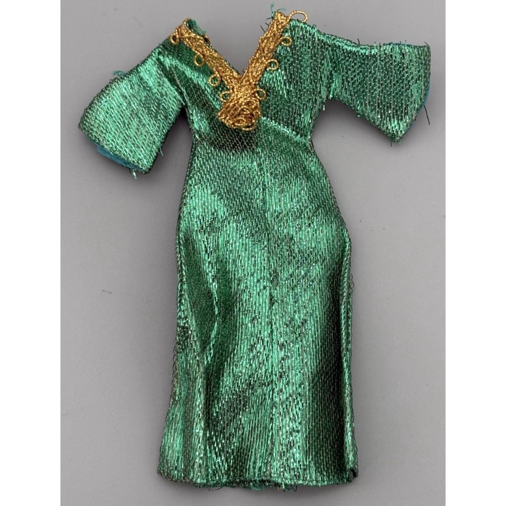 Vintage Barbie Doll Green Dress Gold Trim Outfit Clothing‎ 1970s Sparkly Shiny